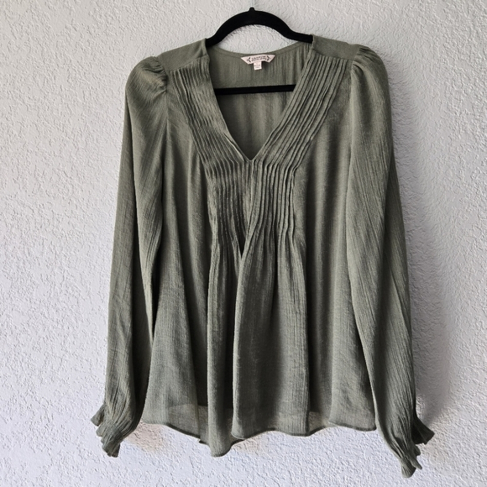 Nanette Lepore L Gauzy Pleated Long Sleeve Blouse -‎ Green
